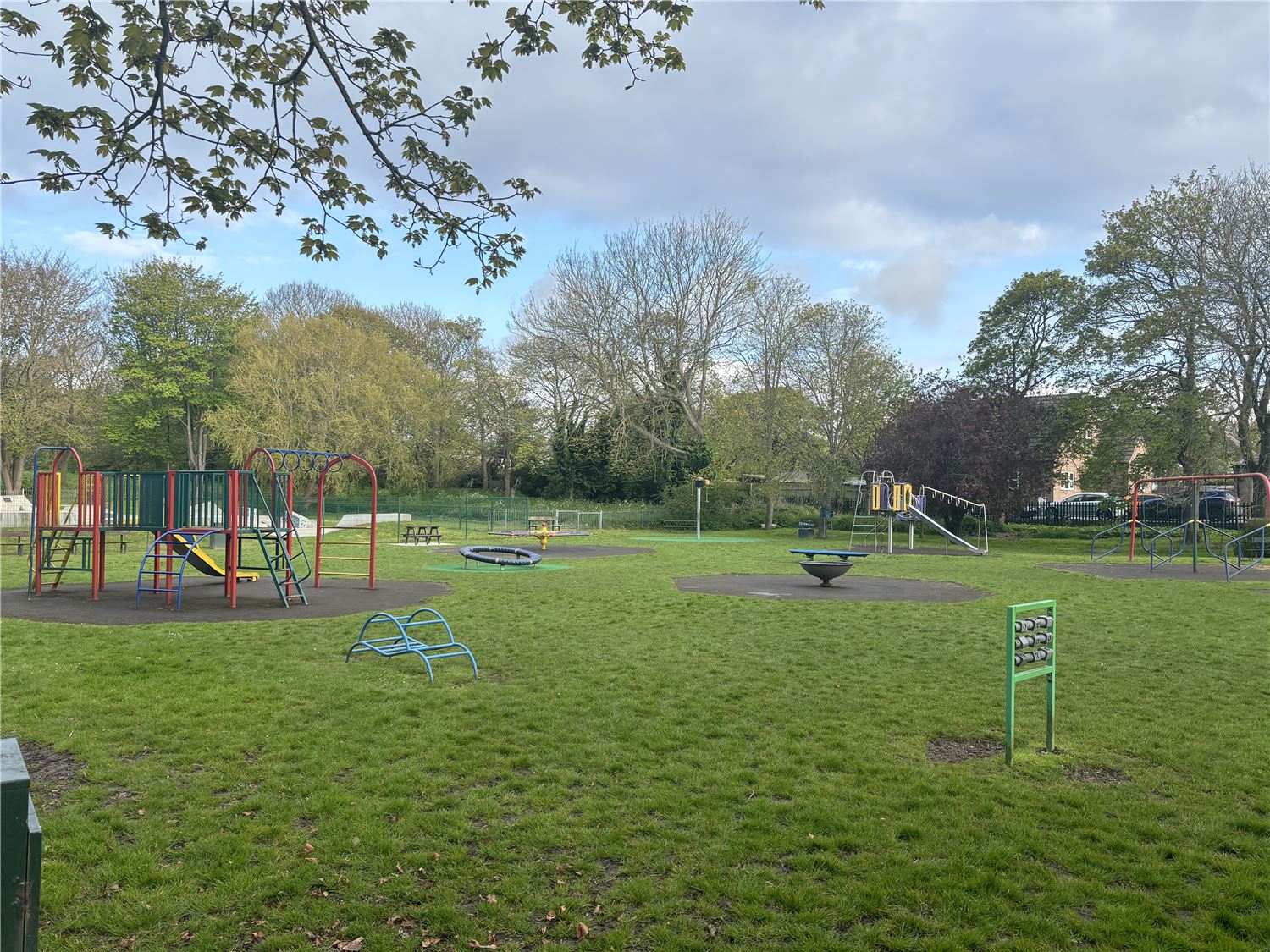 Hall Garth play park in Hornsea a grassed area with swings, slides and climbing frames for children