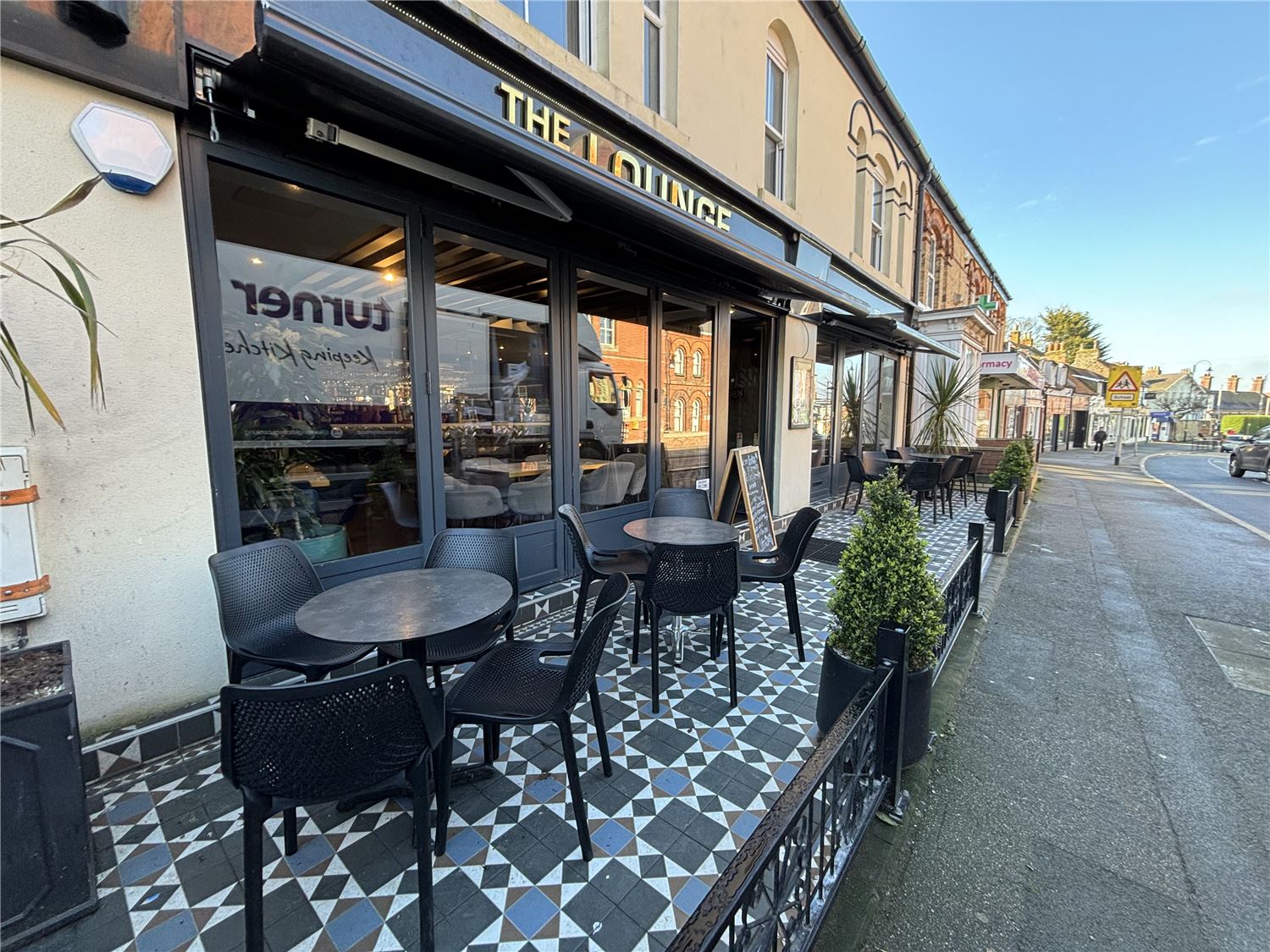 Outside of The Lounge on Newbegin in Hornsea with outside seating area